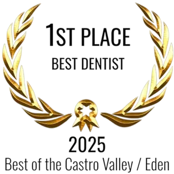 1st Place Best Dentist 2025 award badge for Castro Valley and Eden dental practice.